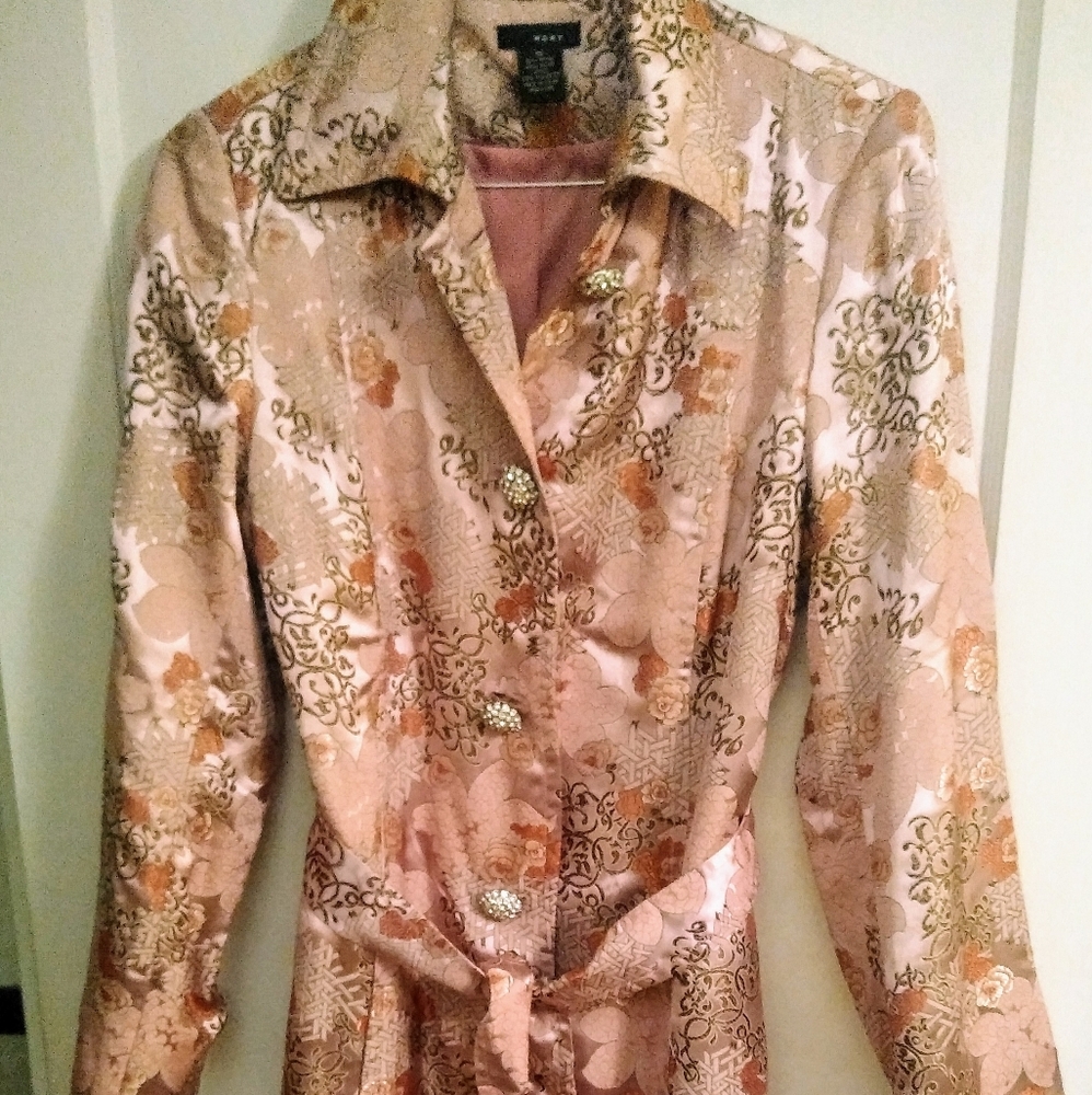 Belted WDNY Jacquered Coat w Rhinestone Buttons